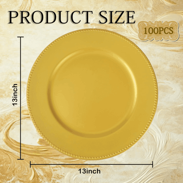 Gold Charger Plates,Plastic Chargers Plates For Dinner With Bead Rimed for Wedding,Party,Holiday — view 3