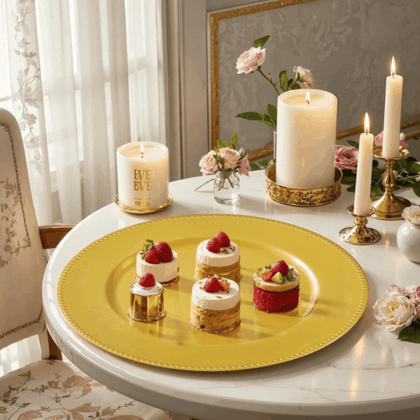 Gold Charger Plates,Plastic Chargers Plates For Dinner With Bead Rimed for Wedding,Party,Holiday — view 5