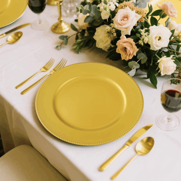 Gold Charger Plates,Plastic Chargers Plates For Dinner With Bead Rimed for Wedding,Party,Holiday — view 6