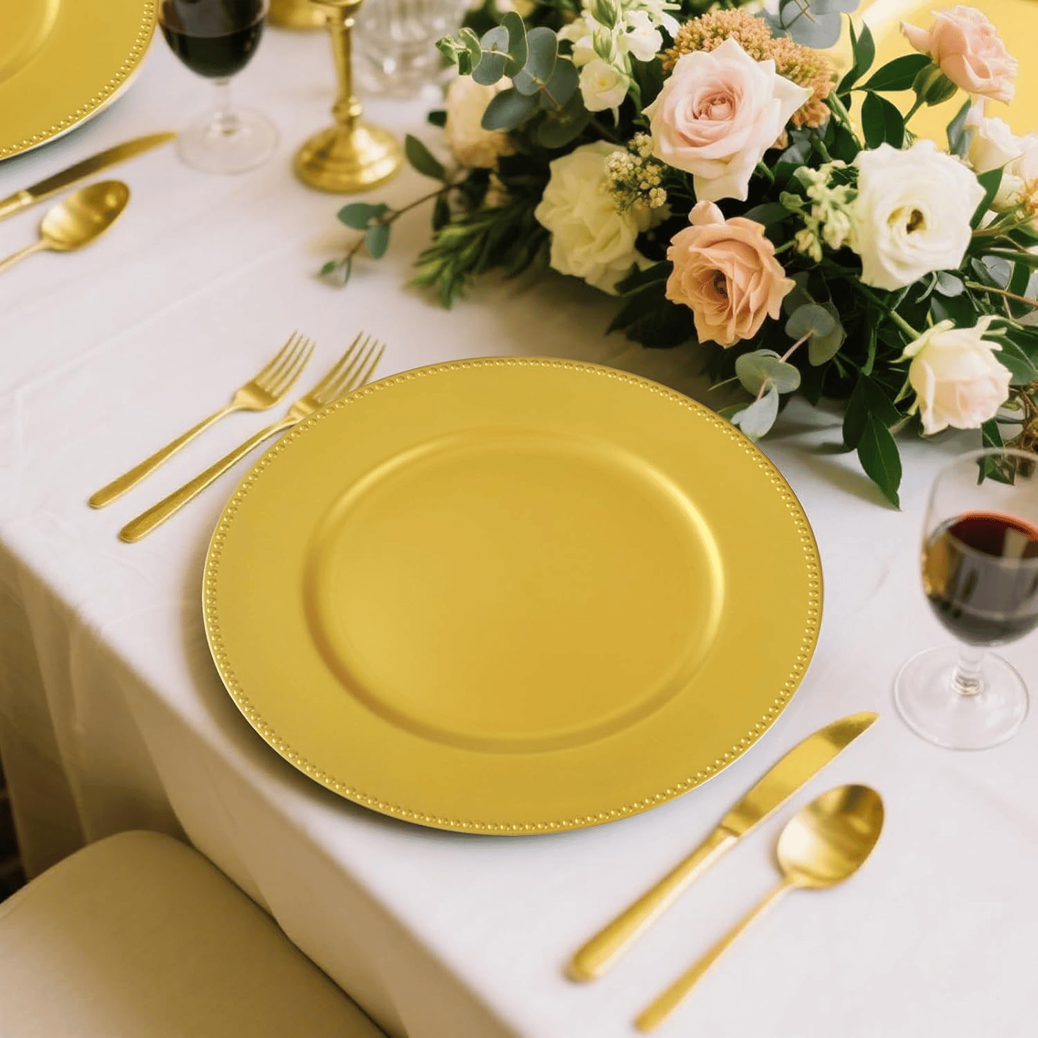 Gold Charger Plates,Plastic Chargers Plates For Dinner With Bead Rimed for Wedding,Party,Holiday — view 6