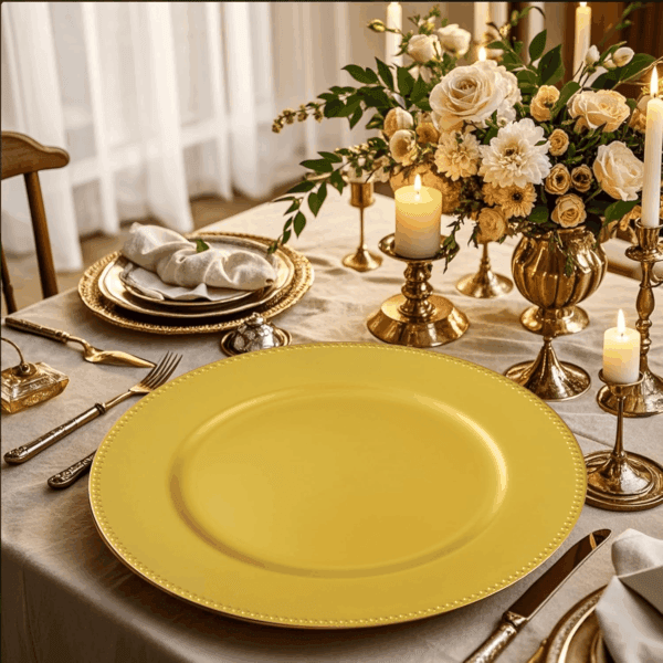 Gold Charger Plates,Plastic Chargers Plates For Dinner With Bead Rimed for Wedding,Party,Holiday — view 7