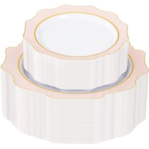 White And Pink Plastic Plates with Rim (100 Pieces) — view 1