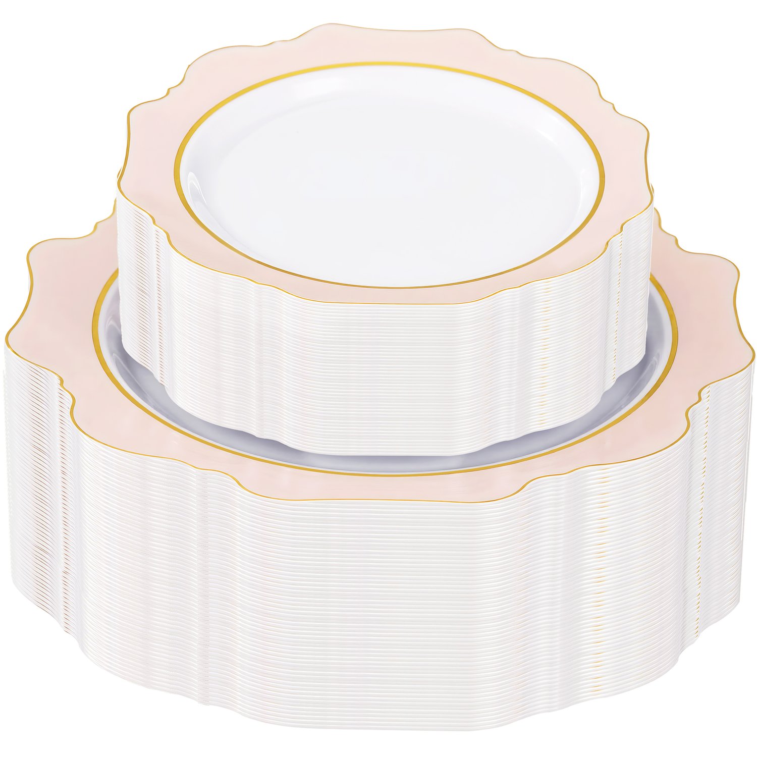 White And Pink Plastic Plates with Rim (100 Pieces) — view 1