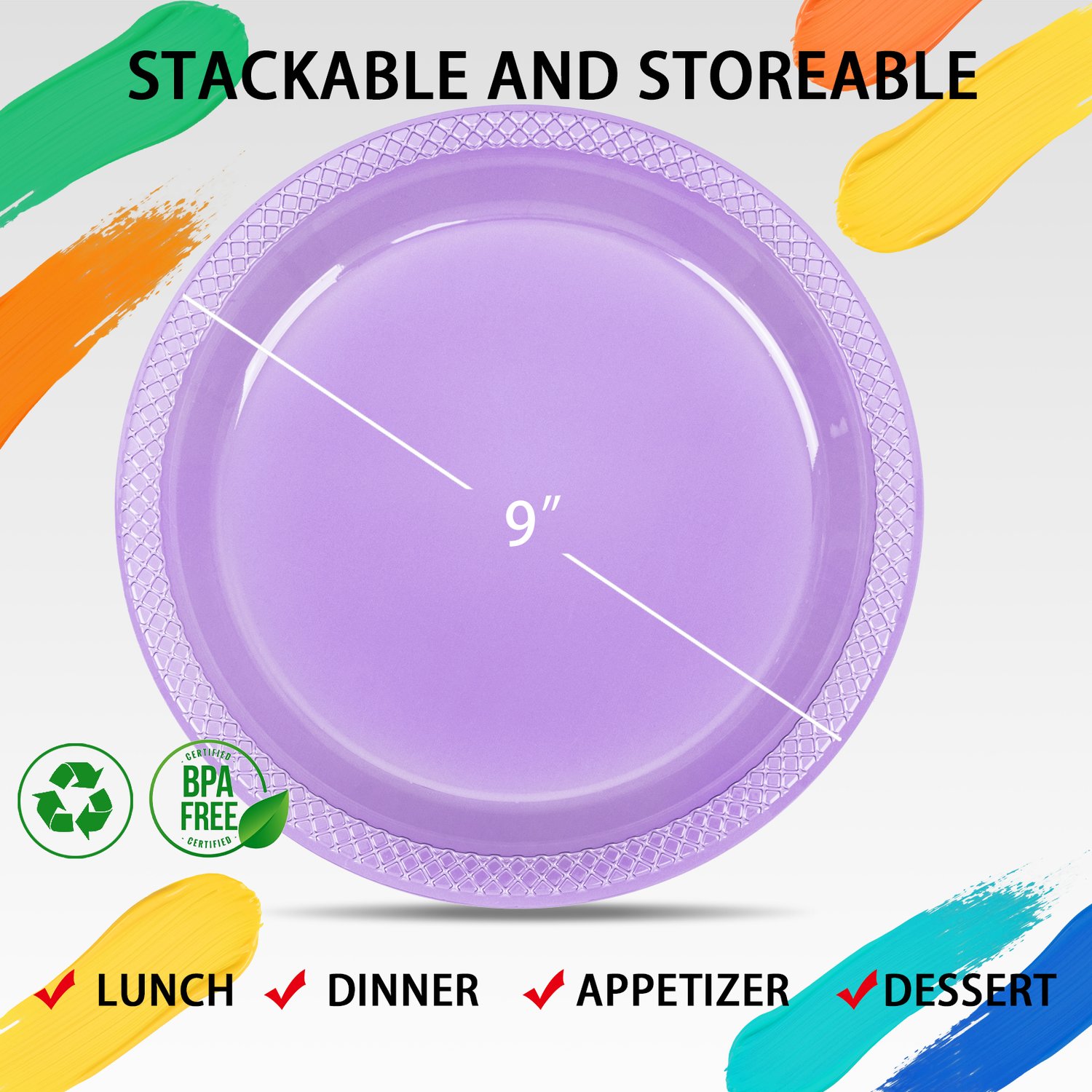 Lavender 10inch Disposable Dinner Plates for Party (150 Pieces) — view 6