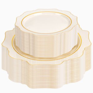 Ivory Scalloped Plastic Plates with Rim (100 Pieces) — view 1