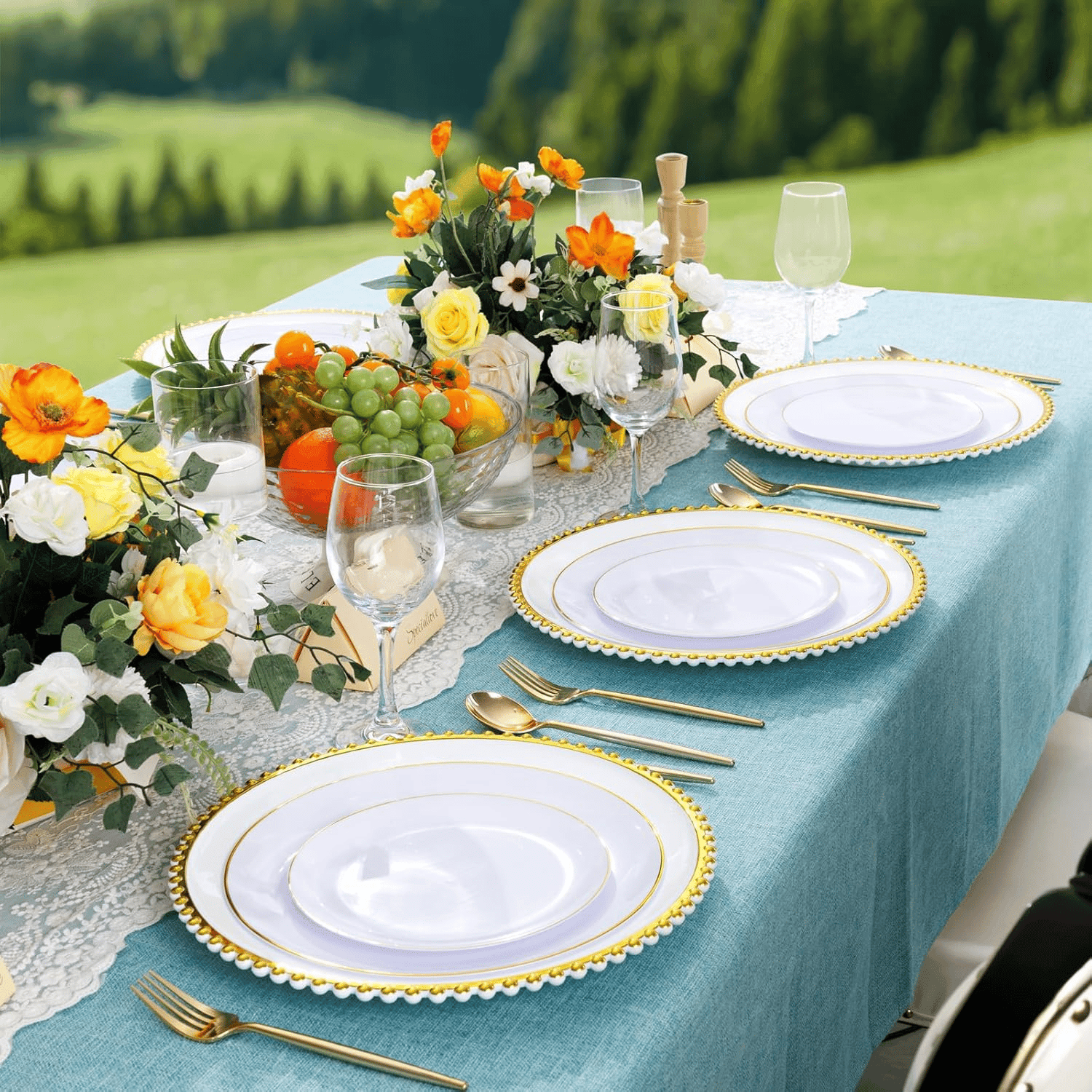White And Gold Charger Plates,Plastic Chargers Plates For Dinner With Bead Rimed for Wedding,Party,Holiday (12 Pieces) — view 9