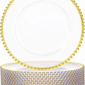 Clear & Gold Beaded Charger Plates (13 Inch, 12 Pack) — view 1