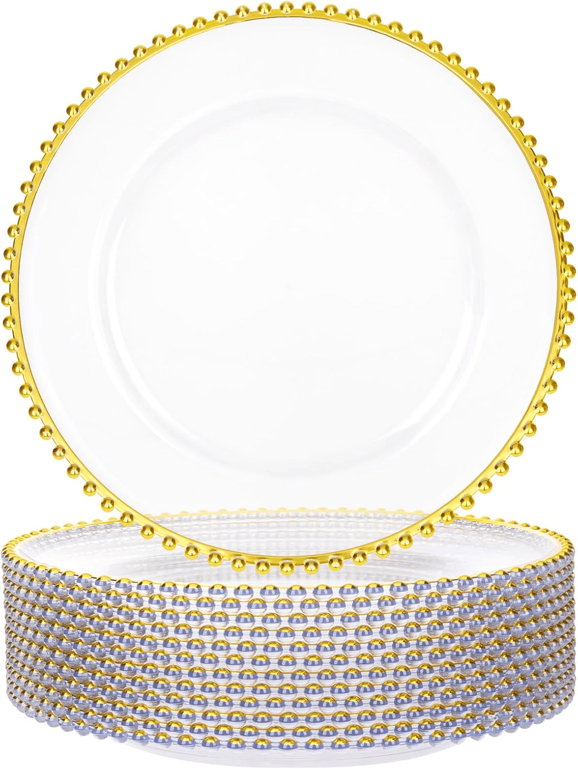 Clear & Gold Beaded Charger Plates (13 Inch, 12 Pack) — view 1
