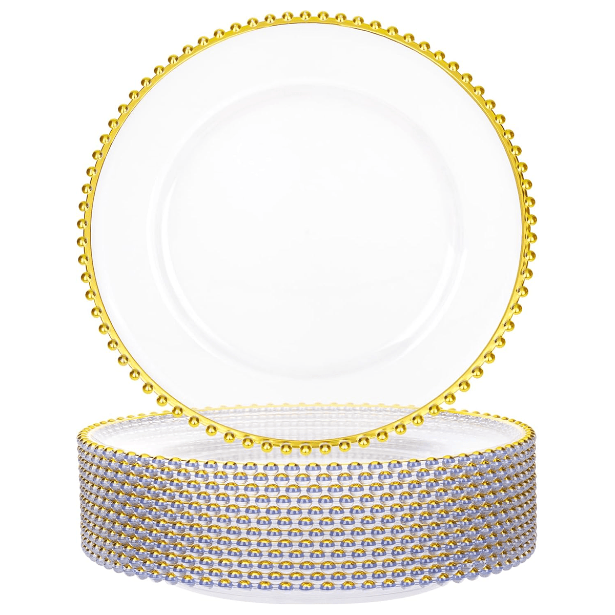 Clear & Gold Beaded Charger Plates (13 Inch, 12 Pack) — view 2