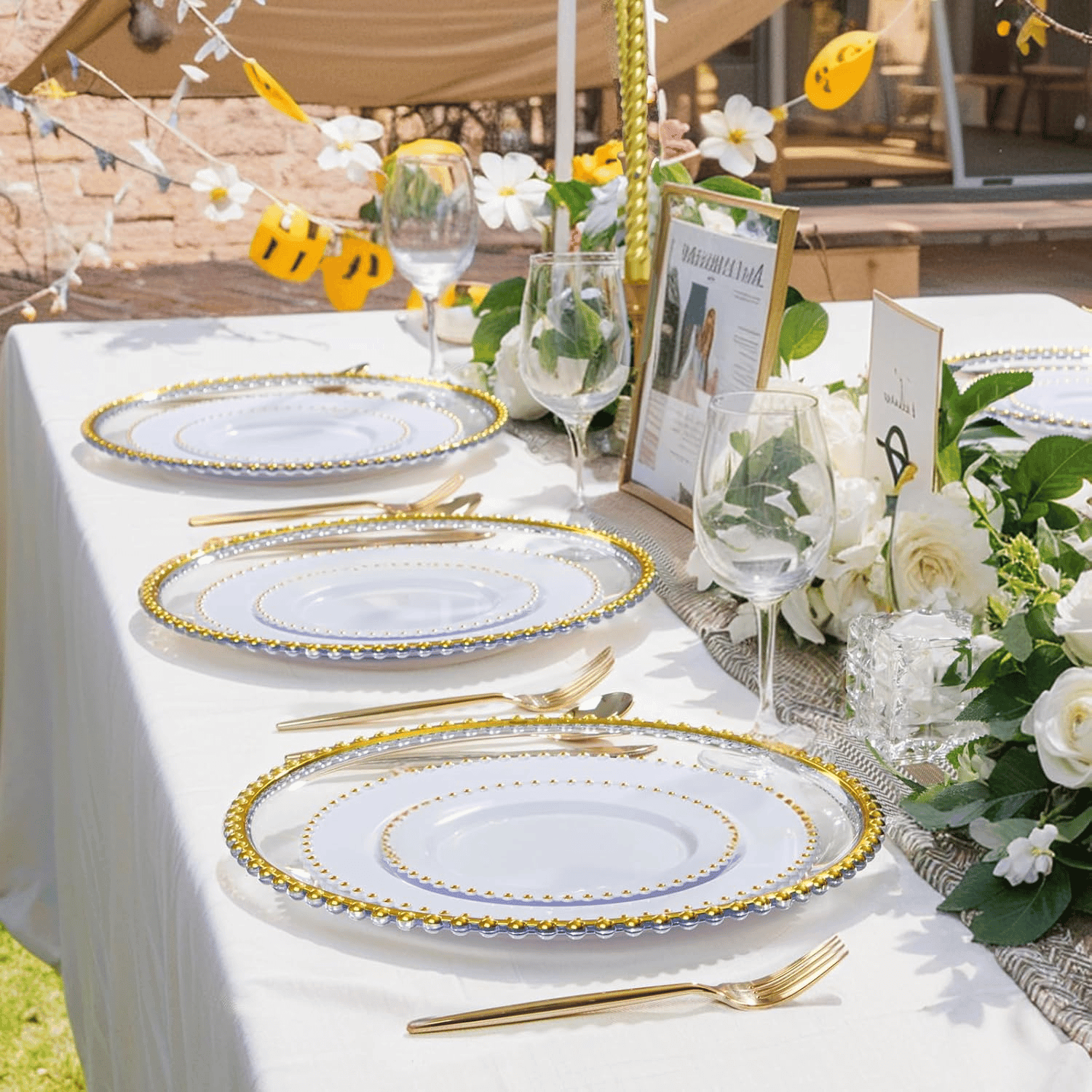 Clear & Gold Beaded Charger Plates (13 Inch, 12 Pack) — view 5