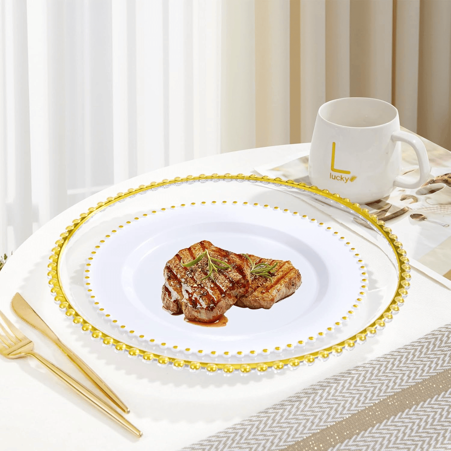 Clear & Gold Beaded Charger Plates (13 Inch, 12 Pack) — view 6