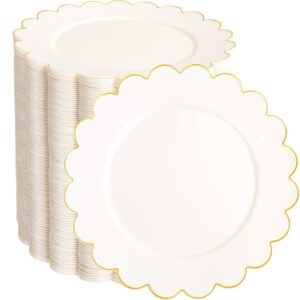 Beige, Gold Pack 7.5'' Ivory Dessert Party Plates with Wavy Rim (100 Pieces) — view 1