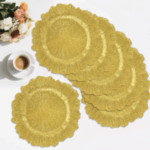 Gold Reef Charger Plates,Plastic Chargers Plates For Dinner With Bead Rimed for Wedding,Party,Holiday — view 1