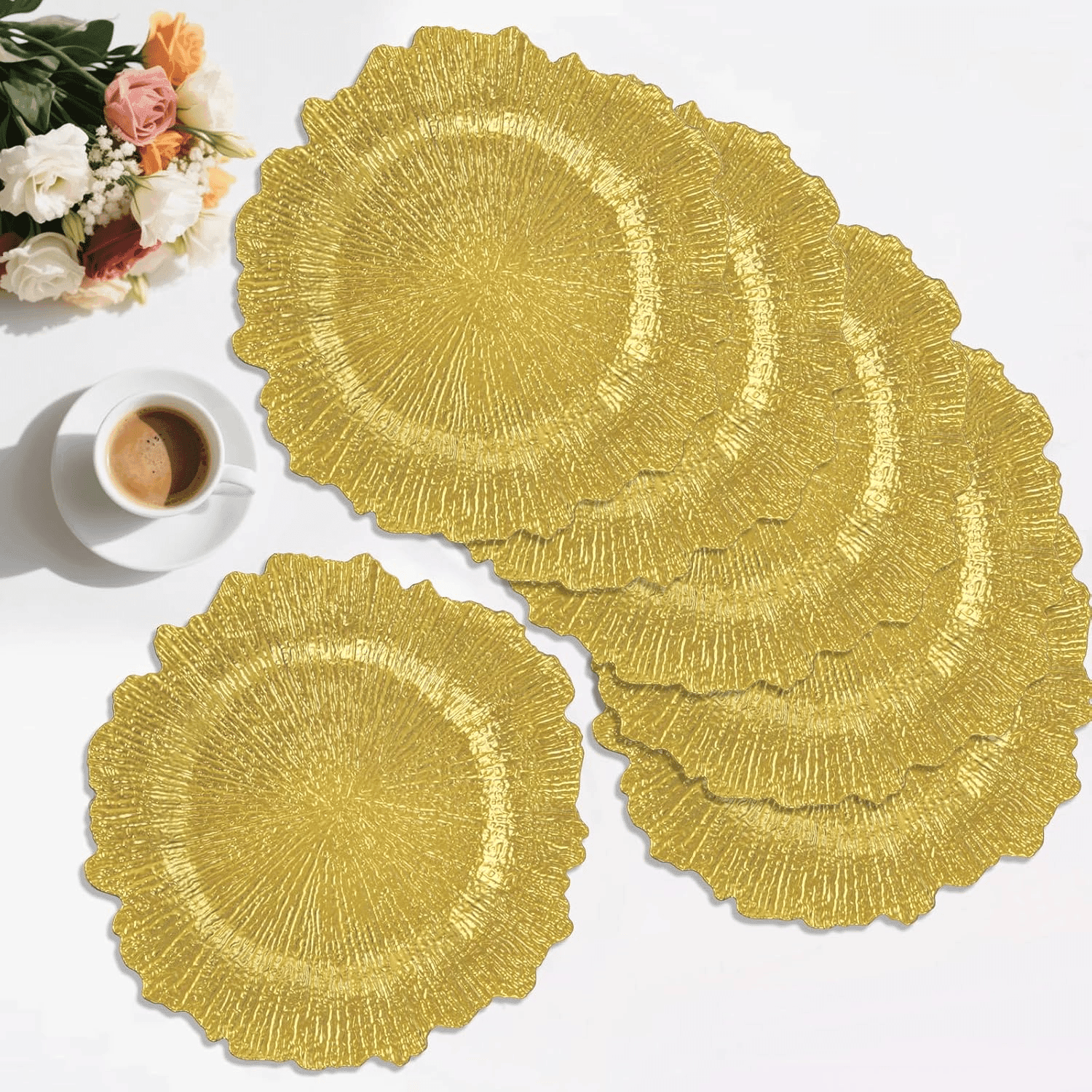 Gold Reef Charger Plates,Plastic Chargers Plates For Dinner With Bead Rimed for Wedding,Party,Holiday — view 1
