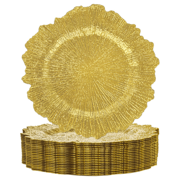 Gold Reef Charger Plates,Plastic Chargers Plates For Dinner With Bead Rimed for Wedding,Party,Holiday — view 2