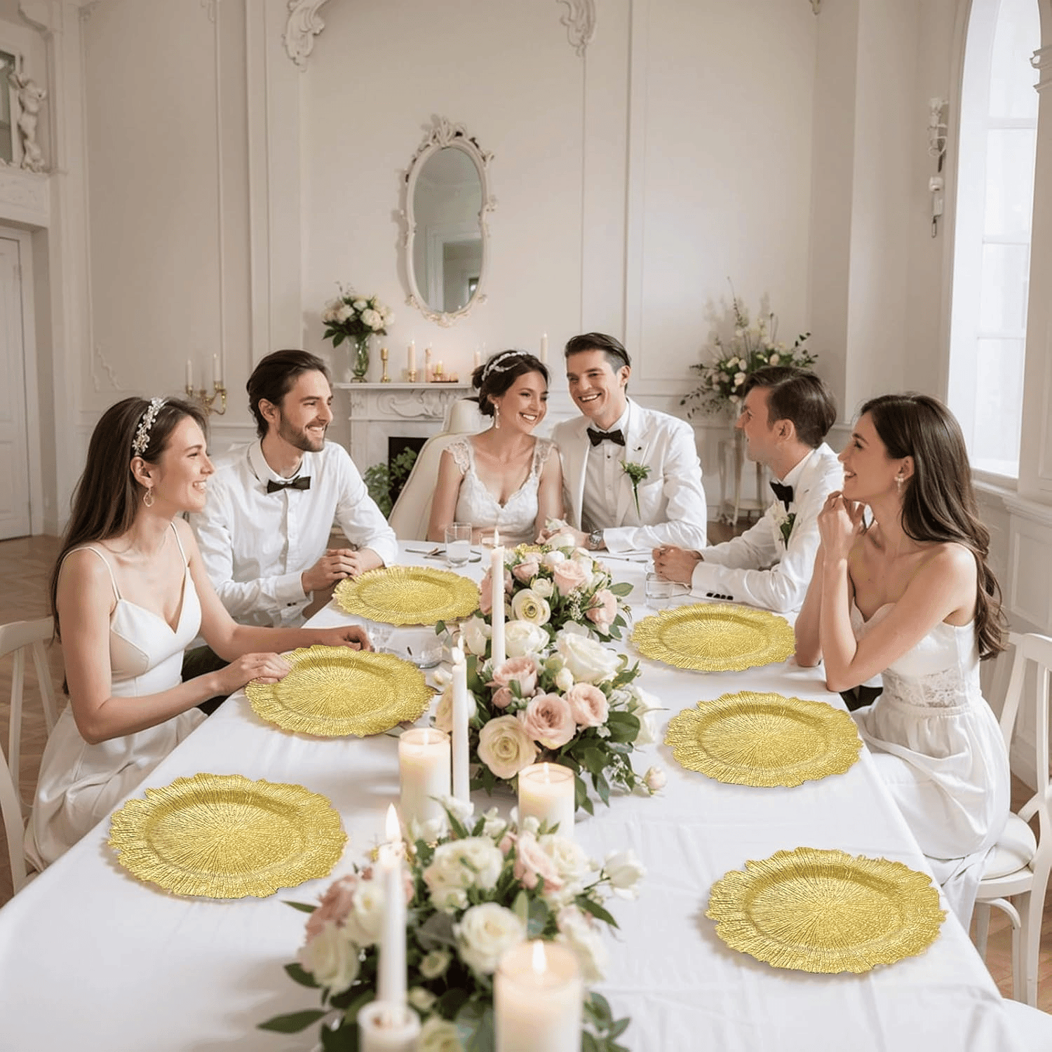 Gold Reef Charger Plates,Plastic Chargers Plates For Dinner With Bead Rimed for Wedding,Party,Holiday — view 3