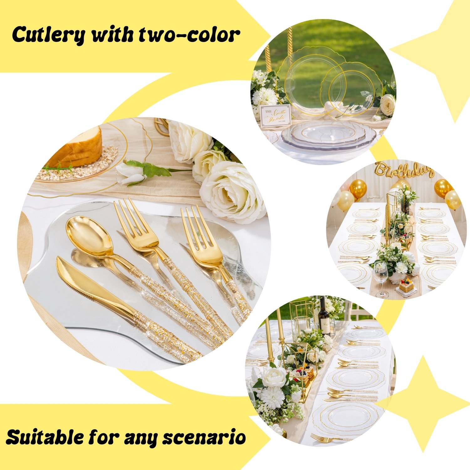Clear Gold, Silver, Clear, Gold Plastic Plates — view 2