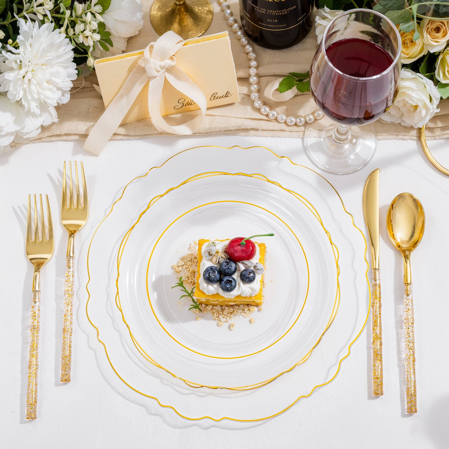 Clear Gold, Silver, Clear, Gold Plastic Plates — view 3