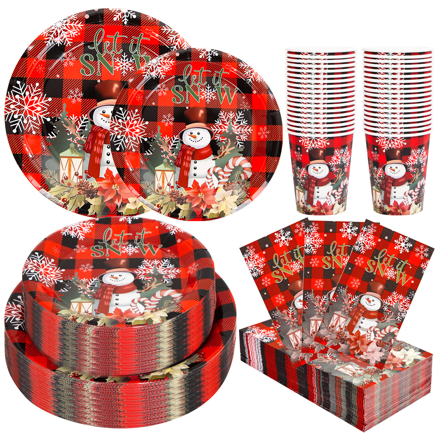 Red Christmas Paper Plates Set — view 1