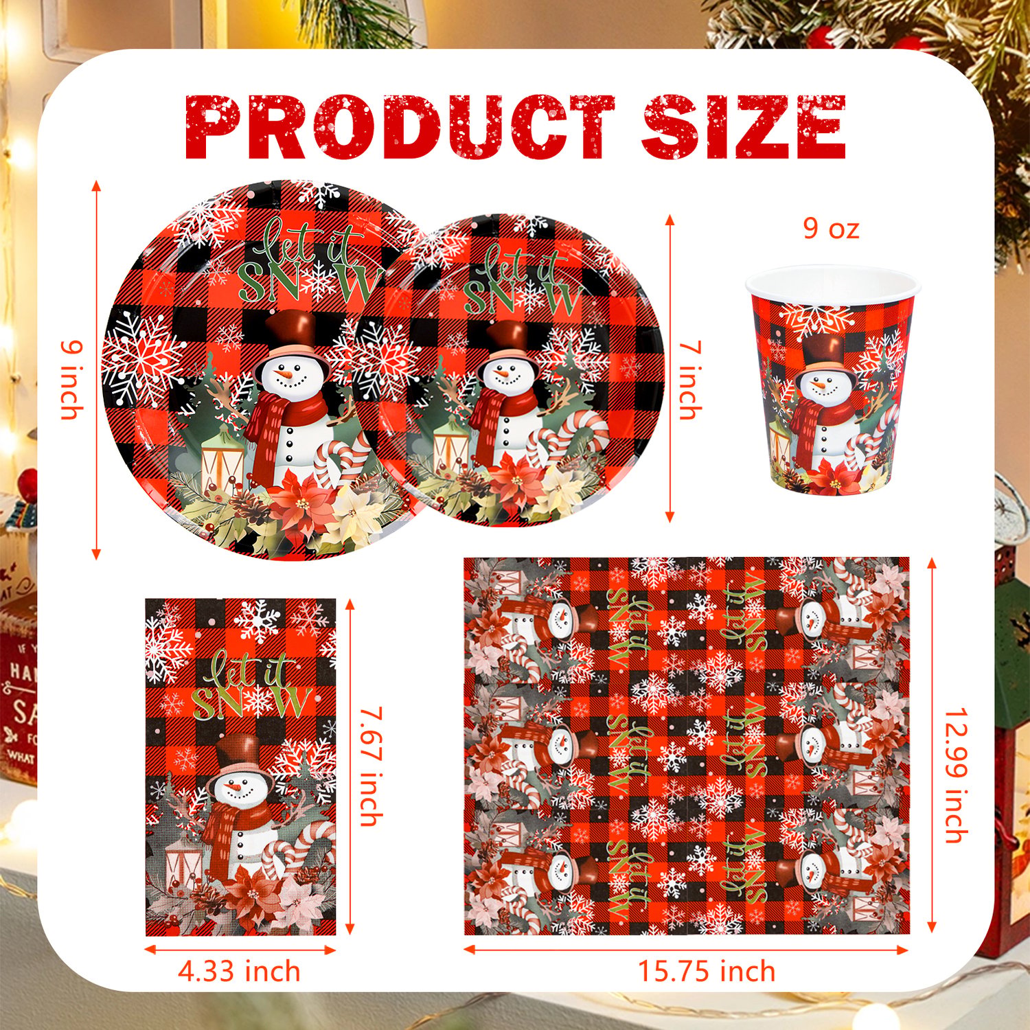 Red Christmas Paper Plates Set — view 2