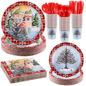 Red Christmas Disposable Paper Plates Set — view 1