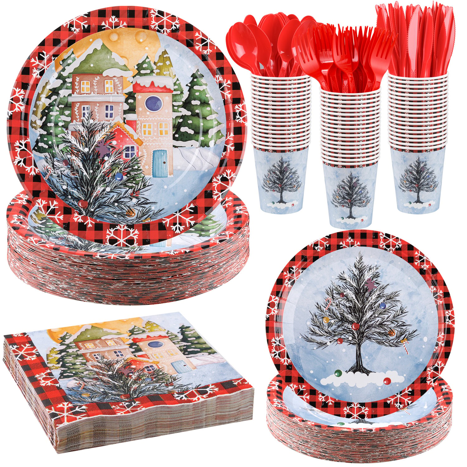 Red Christmas Disposable Paper Plates Set — view 1