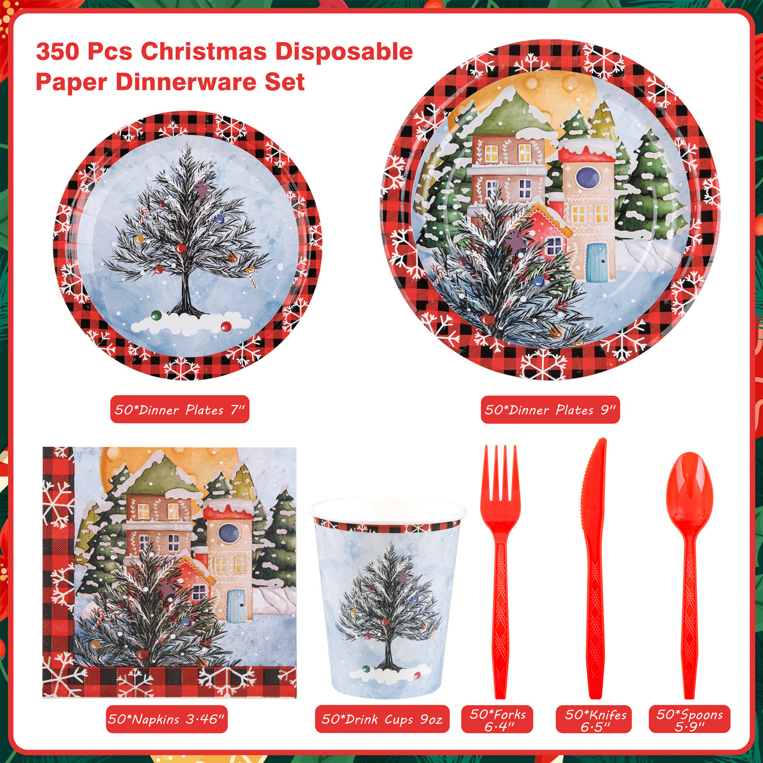 Red Christmas Disposable Paper Plates Set — view 2
