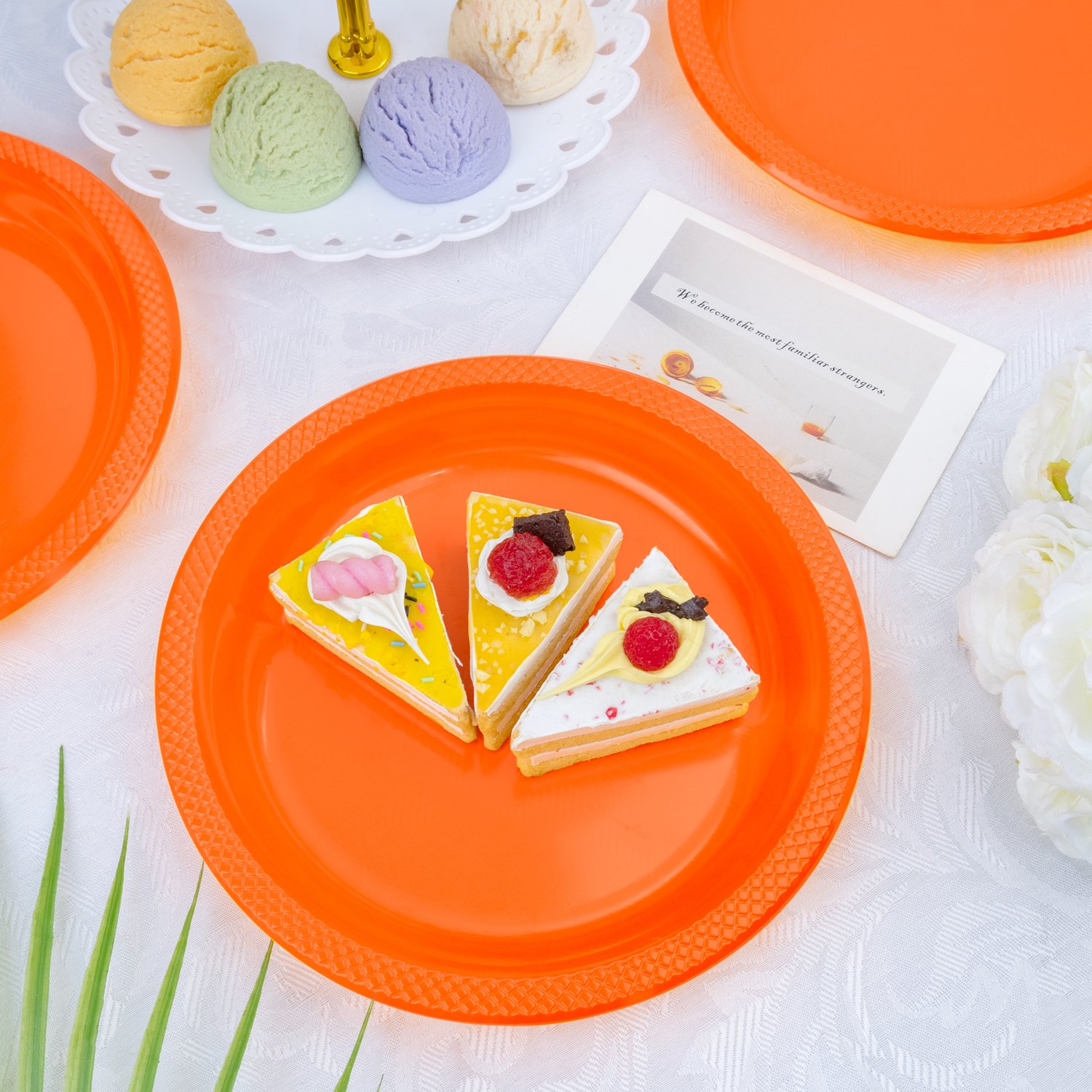 Orange 10inch Disposable Dinner Plates for Party (150 Pieces) — view 3