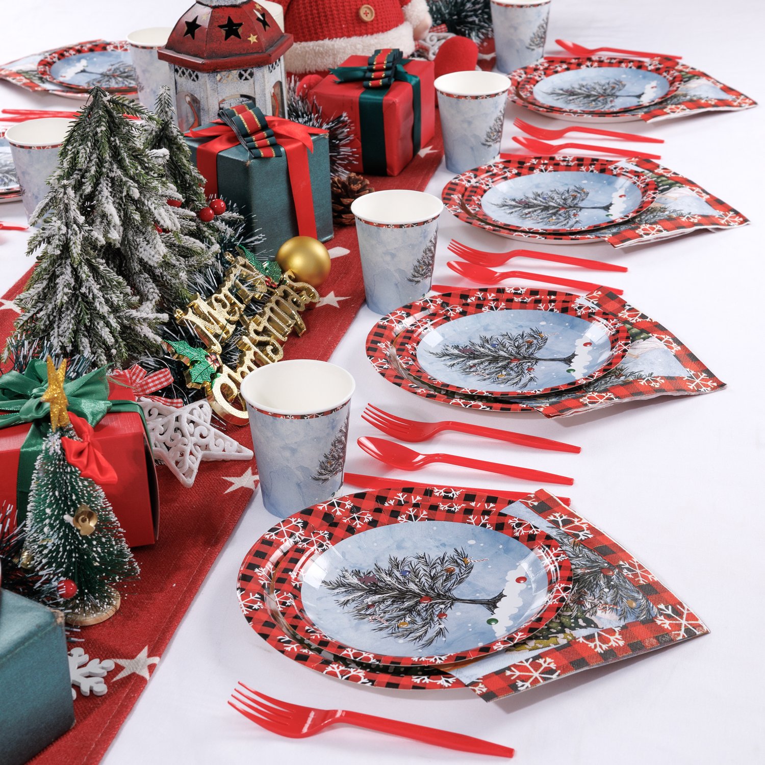 Red Christmas Disposable Paper Plates Set — view 3