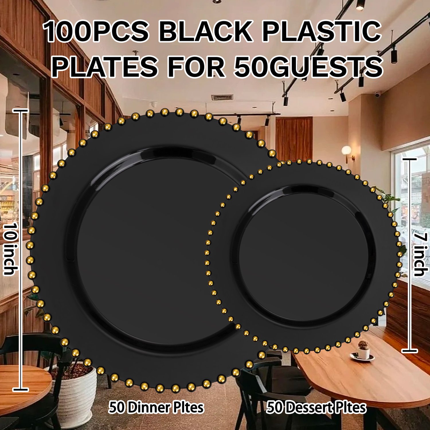 Black And Gold, Black, Gold Plastic Plates,Disposable Plates — view 2