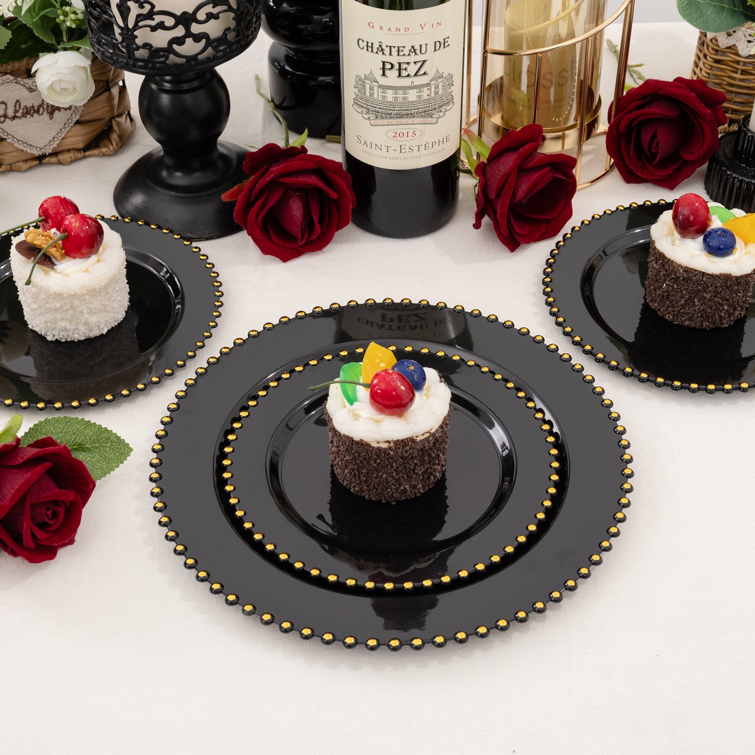 Black And Gold, Black, Gold Plastic Plates,Disposable Plates — view 4