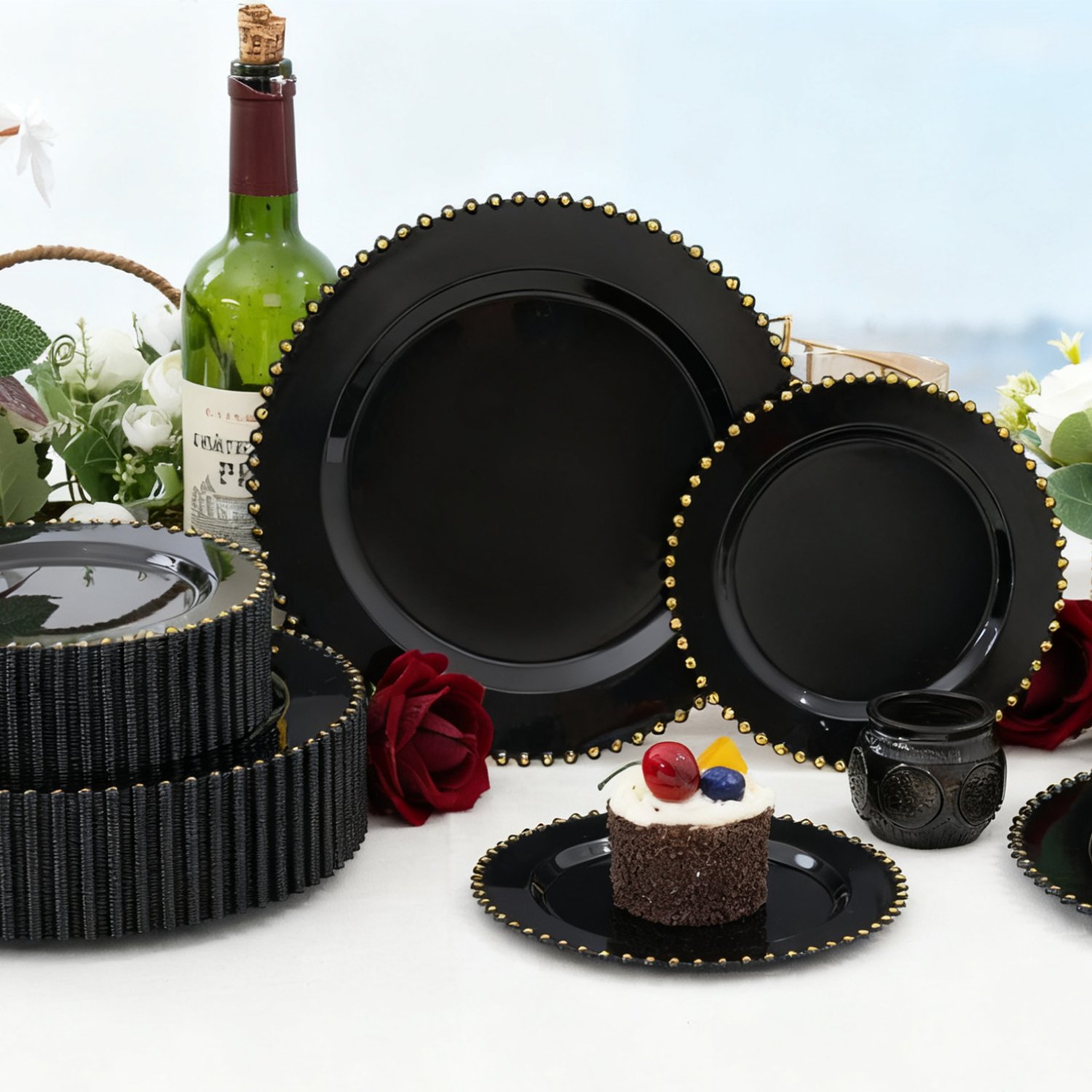 Black And Gold, Black, Gold Plastic Plates,Disposable Plates — view 5
