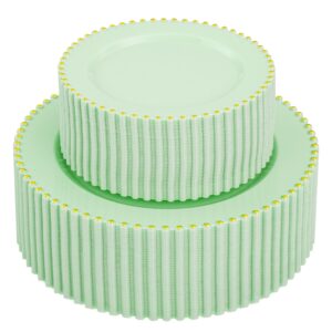 Green, Gold Green Plastic Plates with Bead Design — view 1
