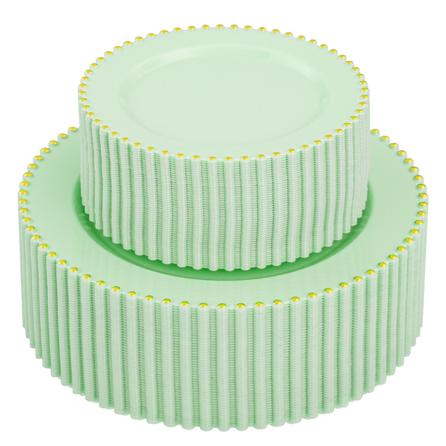 Green, Gold Green Plastic Plates with Bead Design — view 1