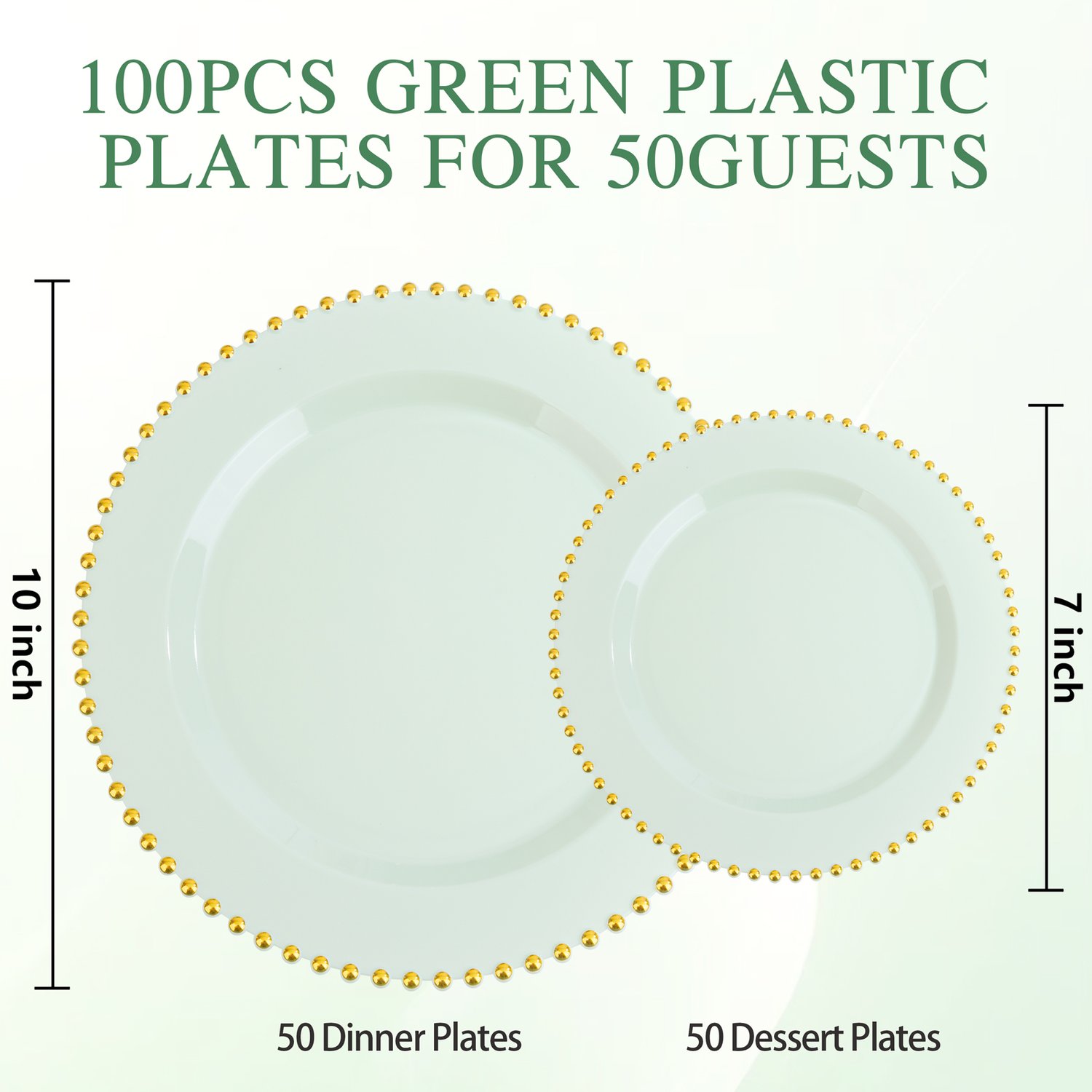 Green, Gold Green Plastic Plates with Bead Design — view 3