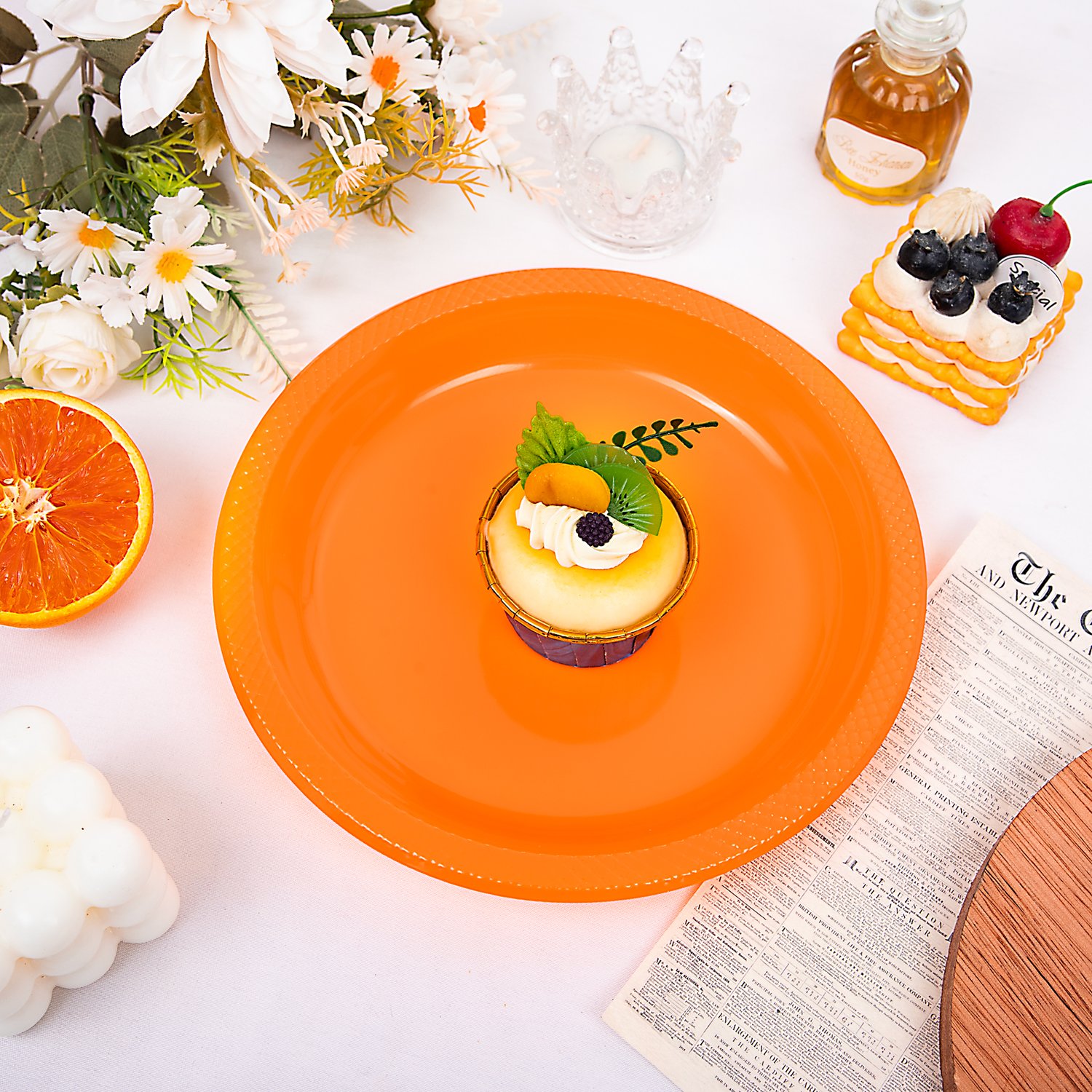 Orange 10inch Disposable Dinner Plates for Party (150 Pieces) — view 5