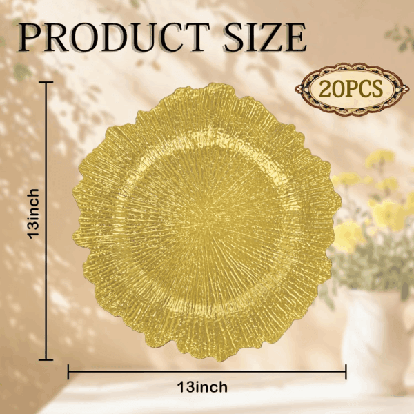 Gold Reef Charger Plates,Plastic Chargers Plates For Dinner With Bead Rimed for Wedding,Party,Holiday — view 5