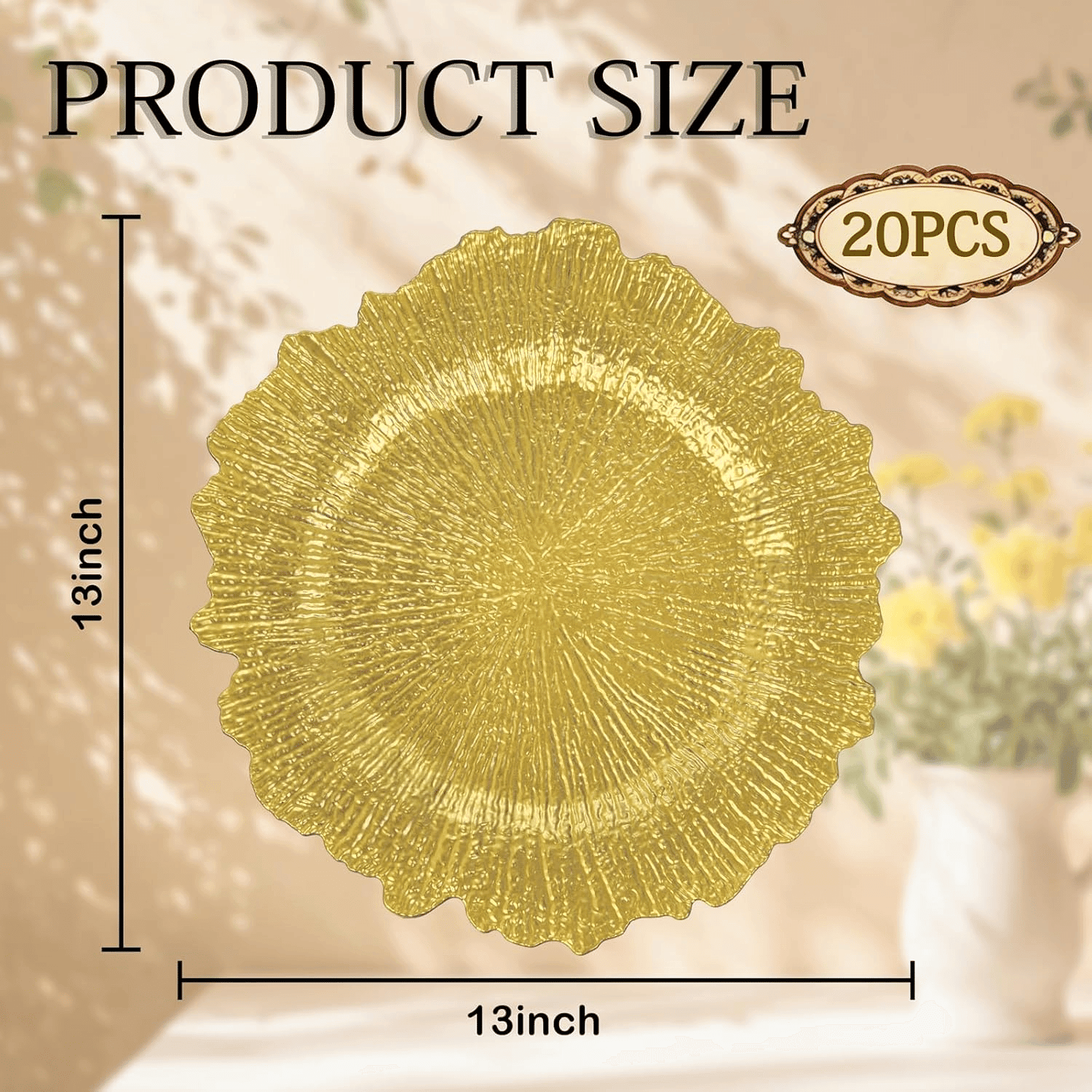 Gold Reef Charger Plates,Plastic Chargers Plates For Dinner With Bead Rimed for Wedding,Party,Holiday — view 5