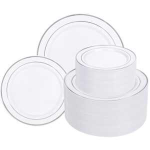 White Silver, Silver, White Silver Plastic Dinnerware Plates Set — view 1