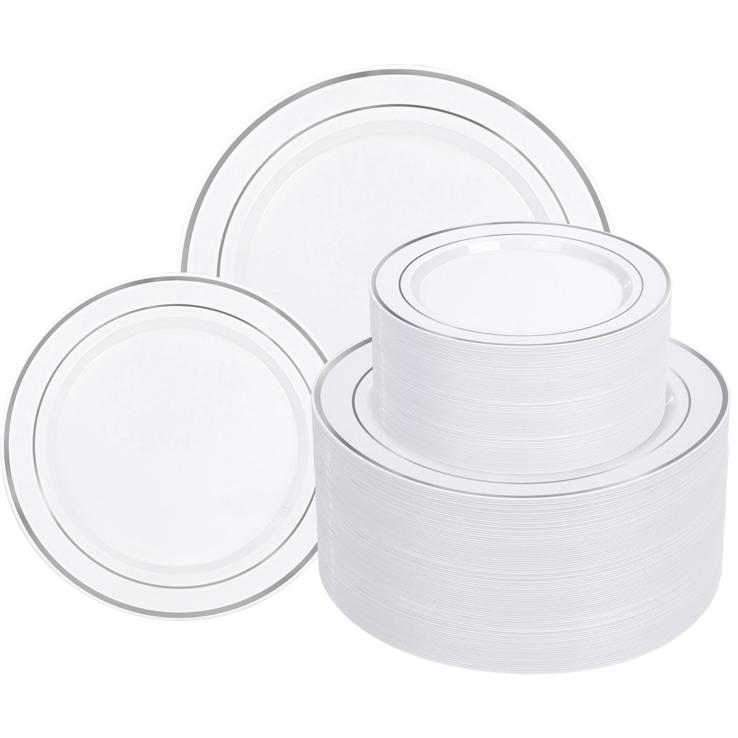 White Silver, Silver, White Silver Plastic Dinnerware Plates Set — view 1