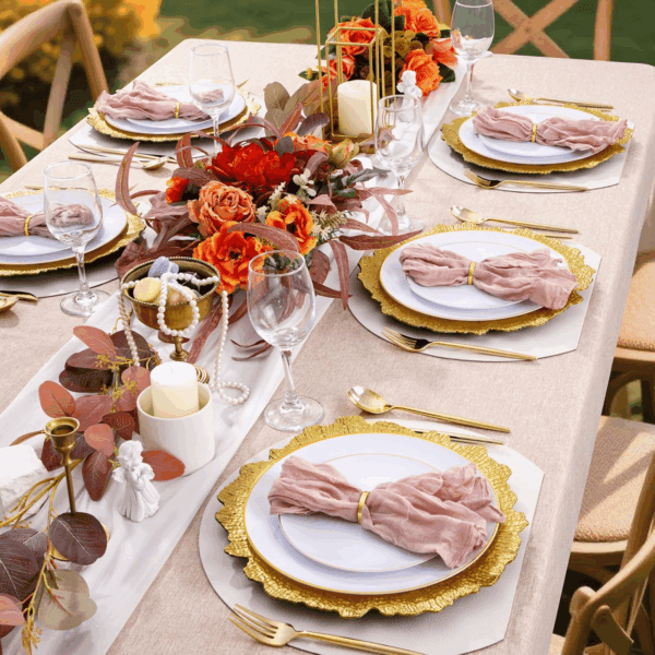 Gold Reef Charger Plates,Plastic Chargers Plates For Dinner With Bead Rimed for Wedding,Party,Holiday — view 6