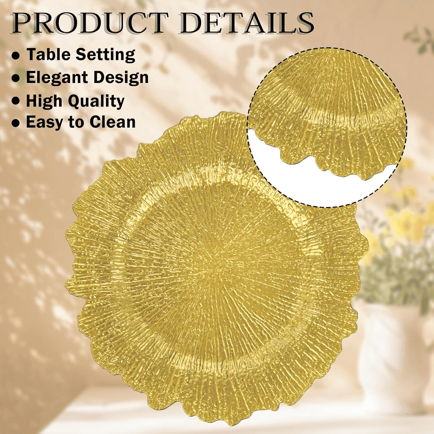 Gold Reef Charger Plates,Plastic Chargers Plates For Dinner With Bead Rimed for Wedding,Party,Holiday — view 8