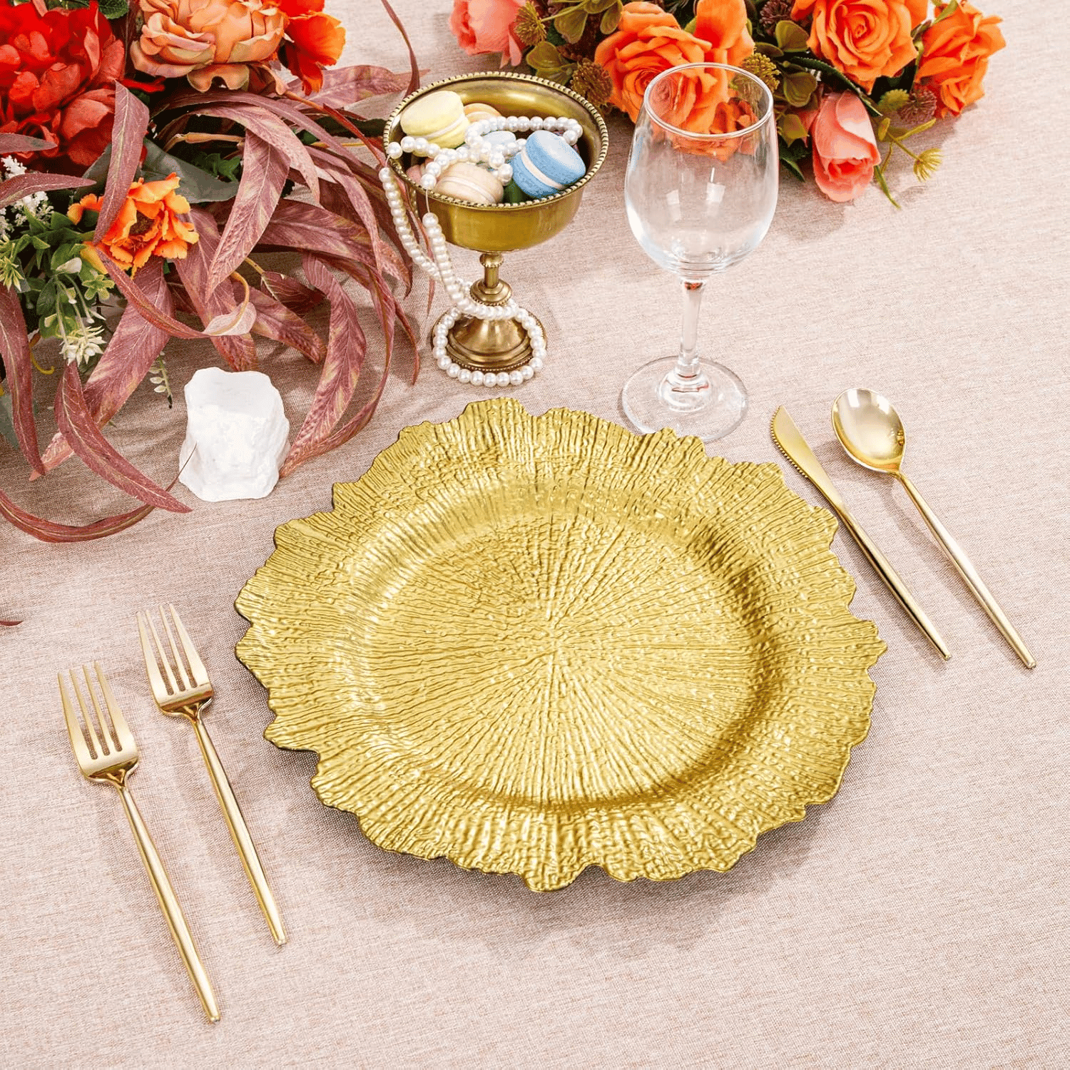 Gold Reef Charger Plates,Plastic Chargers Plates For Dinner With Bead Rimed for Wedding,Party,Holiday — view 9