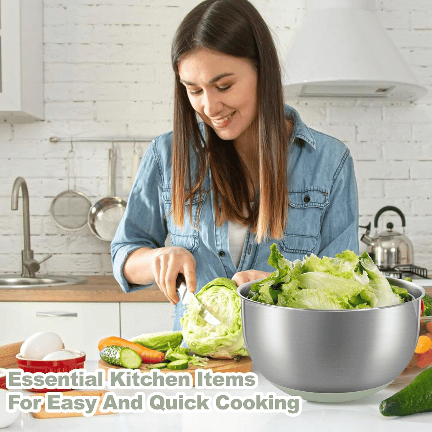 Vibrant Green Salad Spinner Stainless Steel Large,Vegetable Washer with 5.3 Qt Bowl,Salad Chopper Bowl,Nesting Bowls with Graters,Large Mixing Bowl Bowls for Kitchen With 5 Grater — view 8