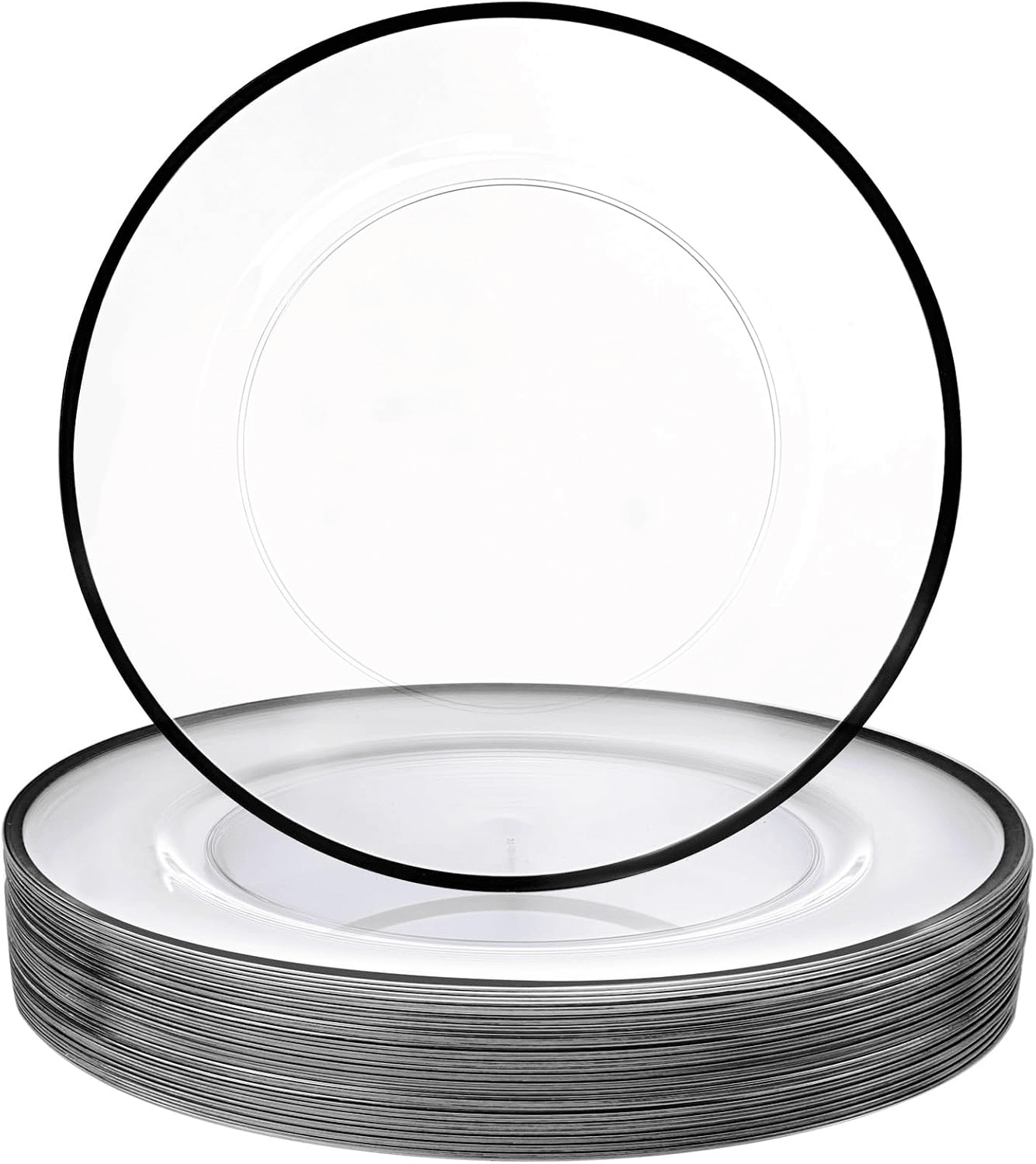 Clear And Black 12Inch Plastic Charger Plates — view 1