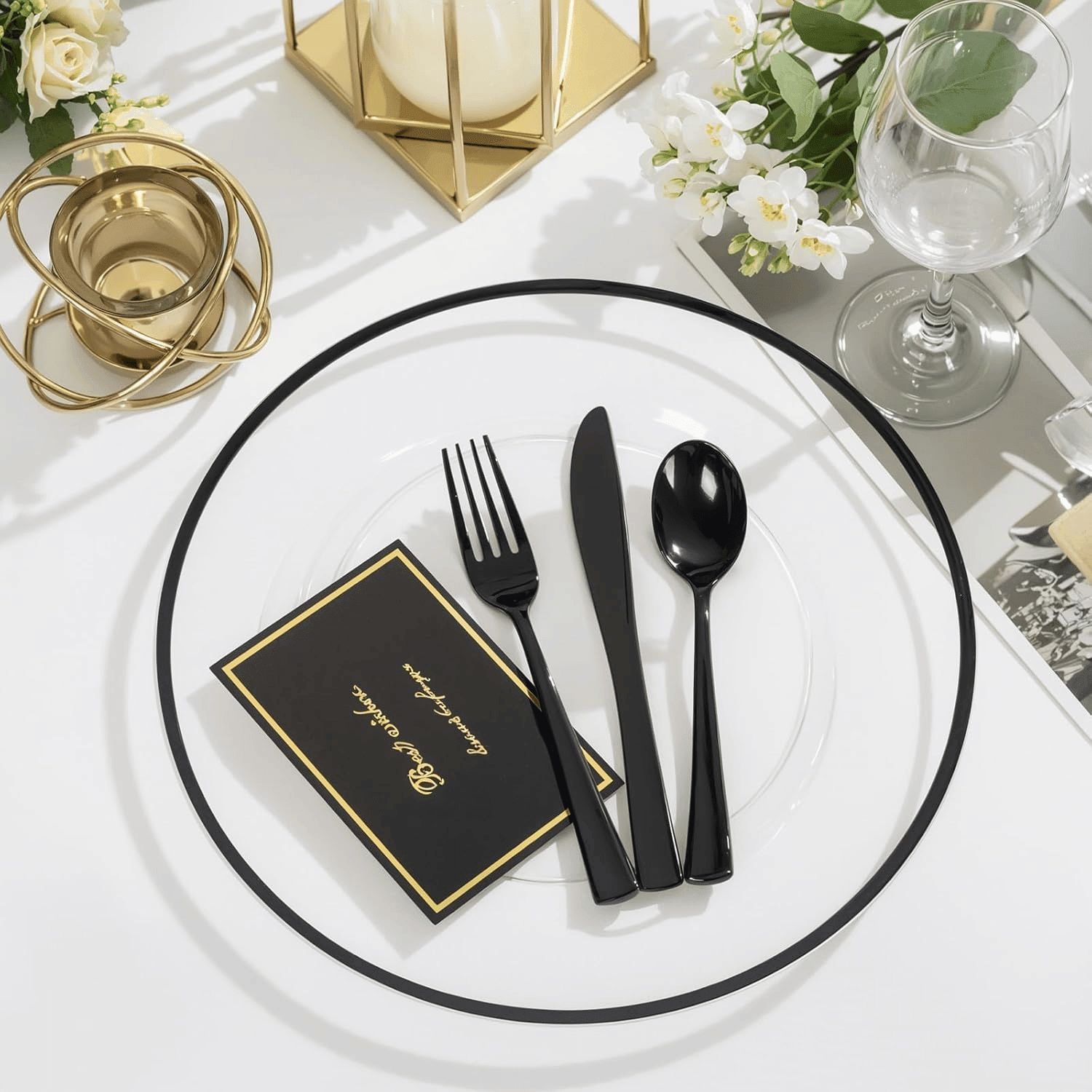 Clear And Black 12Inch Plastic Charger Plates — view 5