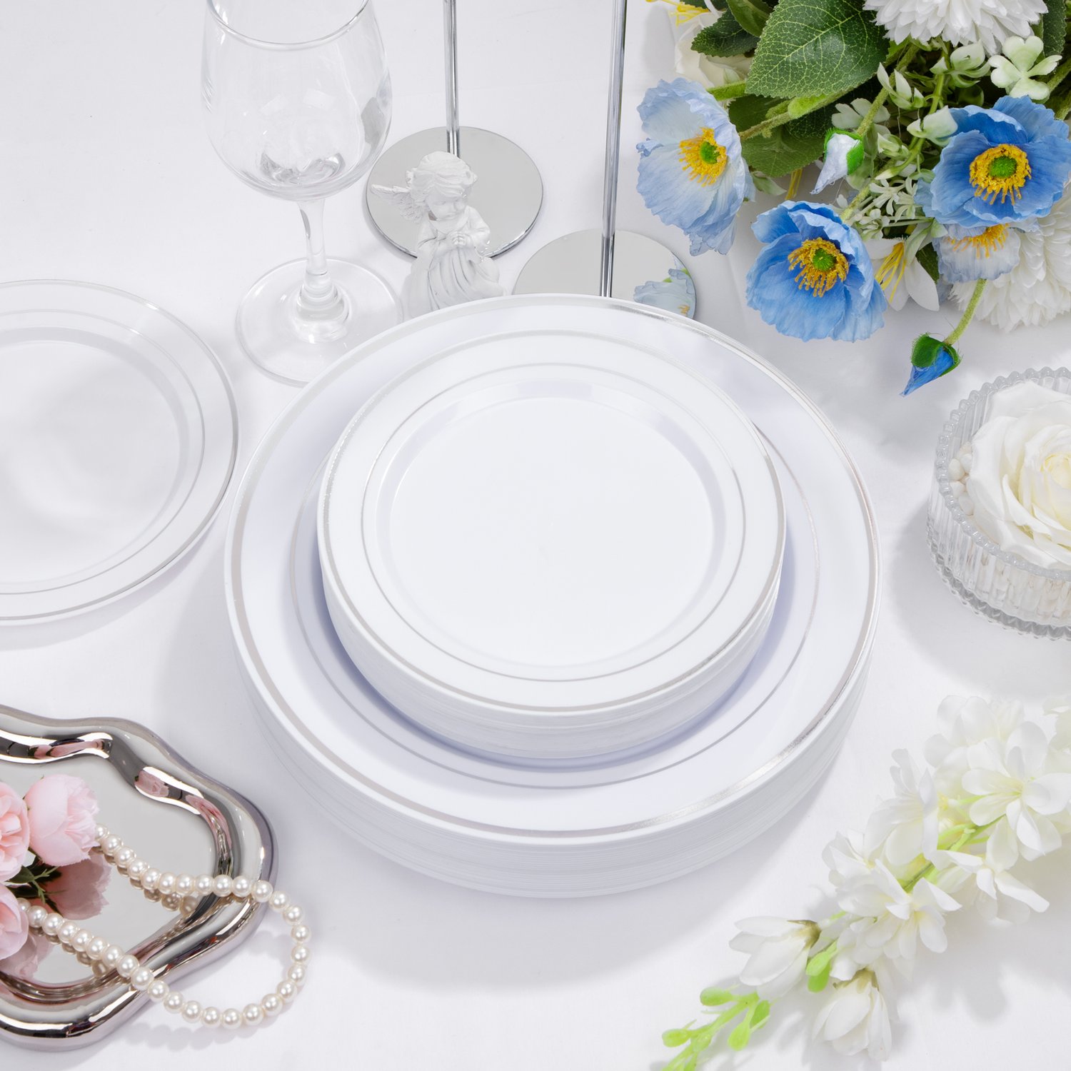 White Silver, Silver, White Silver Plastic Dinnerware Plates Set — view 3