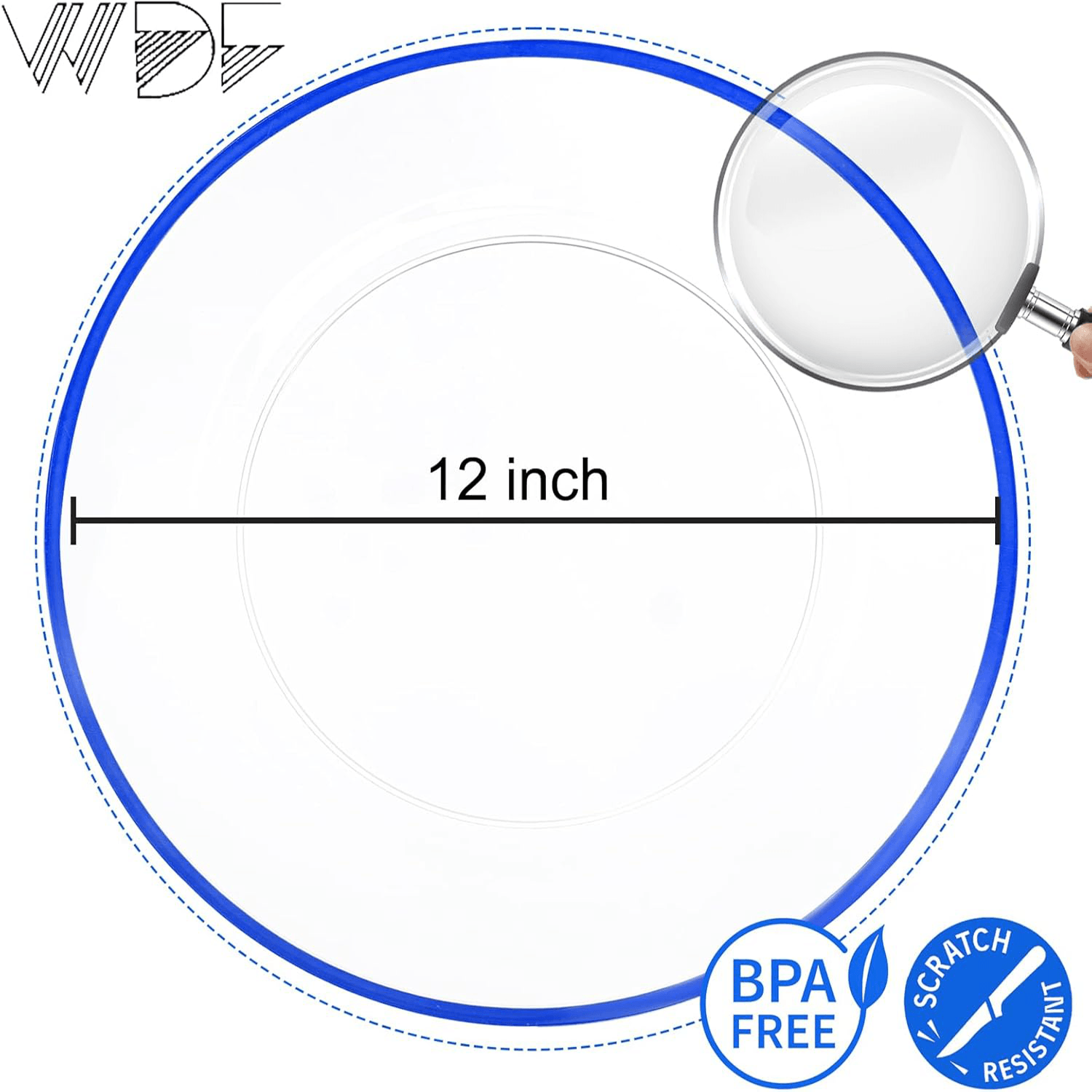 Clear And Blue 12Inch Plastic Charger Plates — view 2