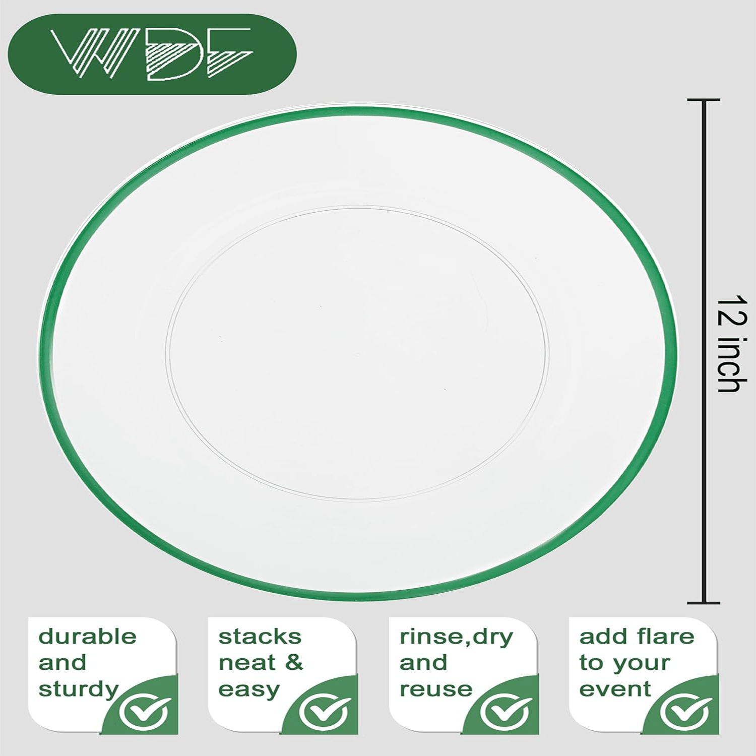 Clear And Green 12Inch Plastic Charger Plates — view 3