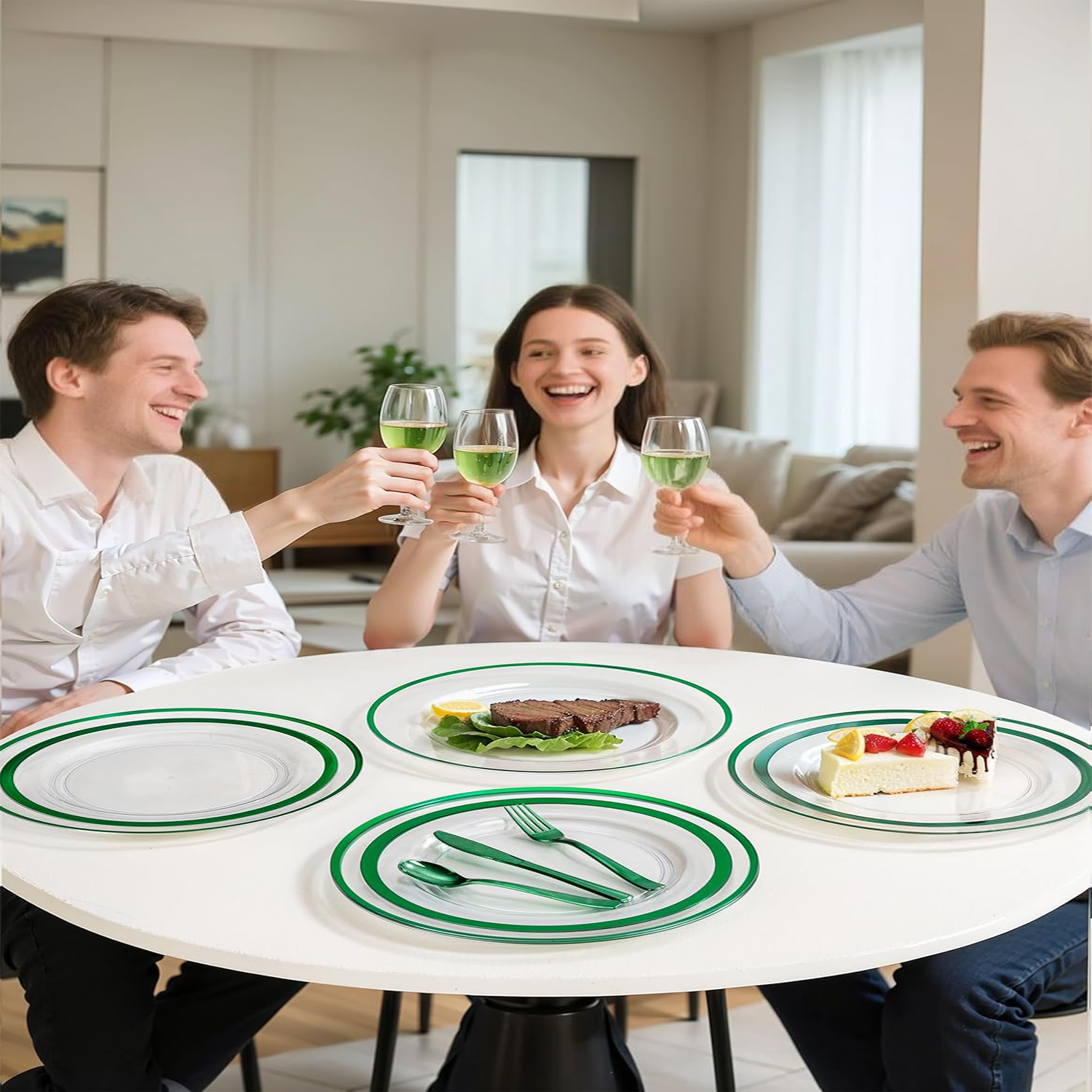 Clear And Green 12Inch Plastic Charger Plates — view 4